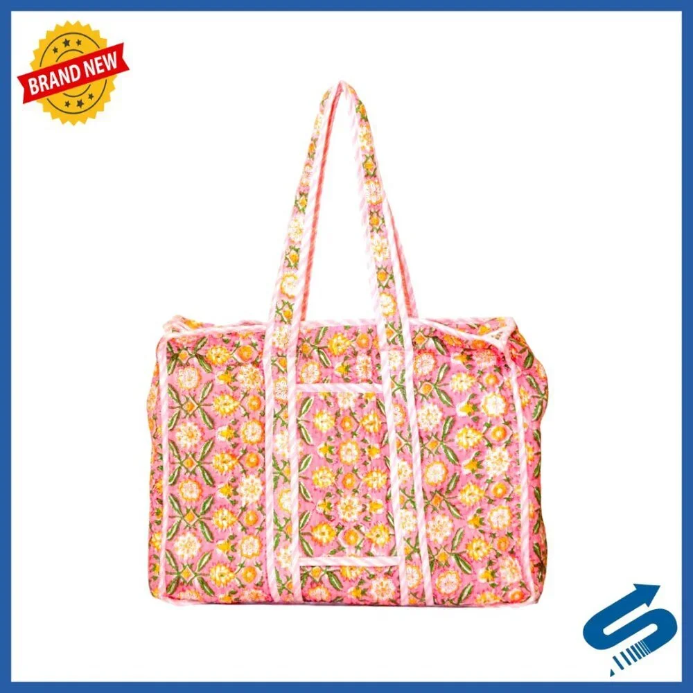 Quilted Cotton Tote Bag Spacious Lightweight Durable Washable